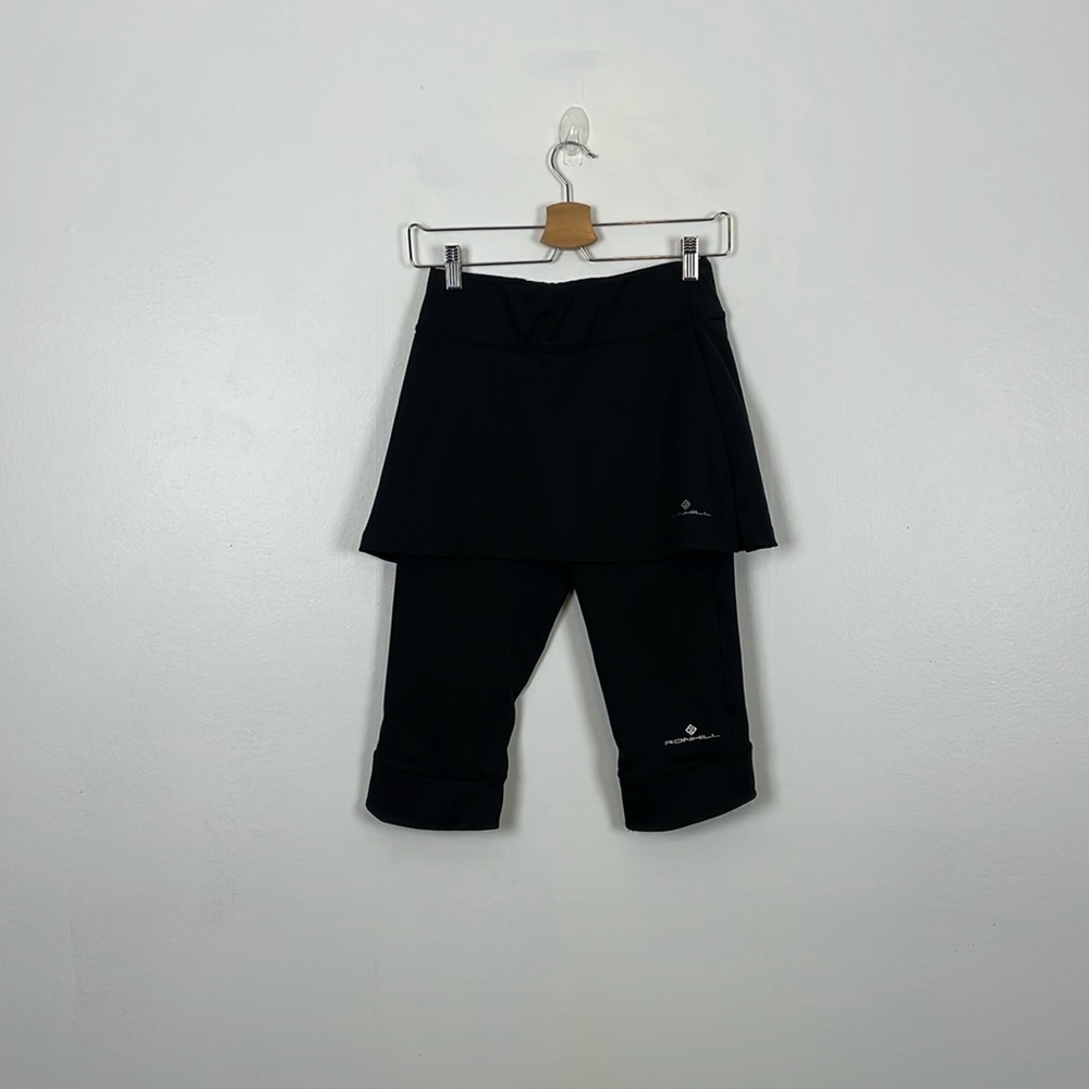 Rohill Womens Skirt Leggings Stretch Cropped Black Pull-On Drawstring Waist Pant